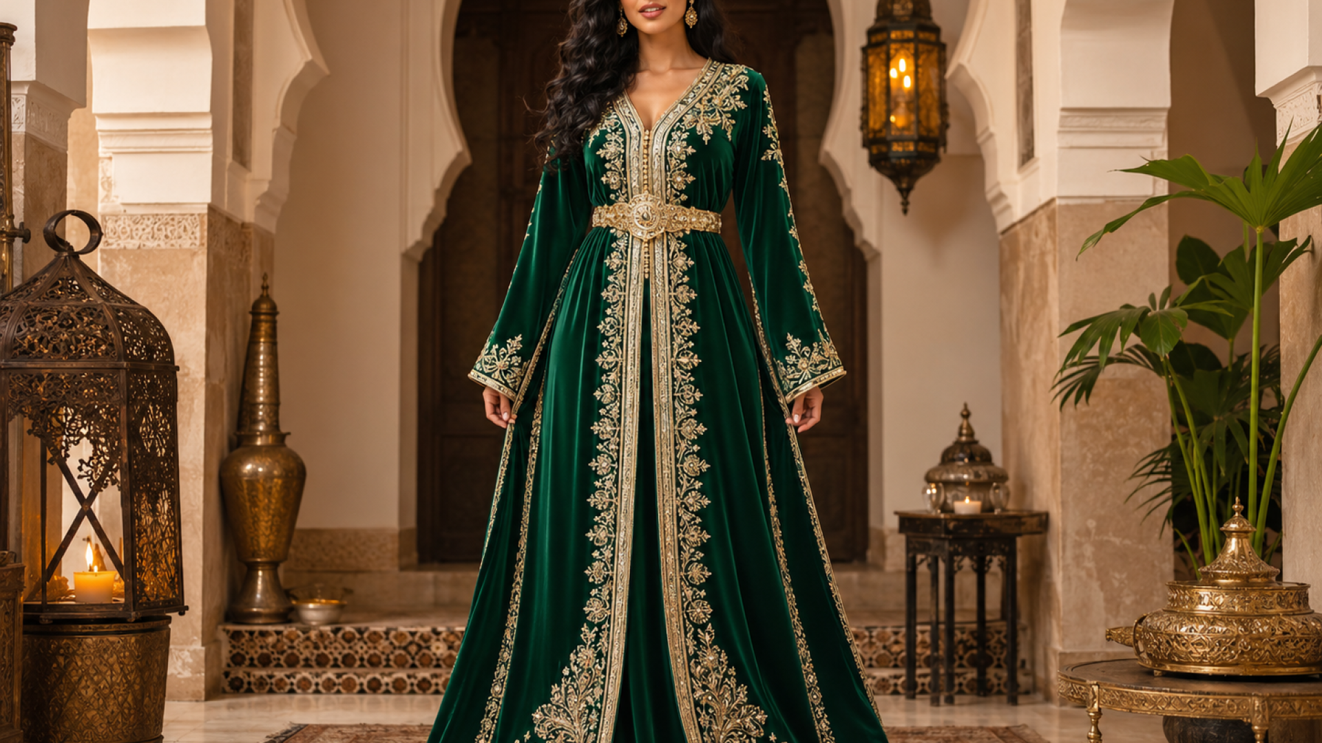 Smaragdgroene gouden fluwelen kaftan