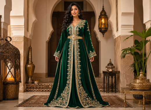 Emerald Gold Velvet Kaftan