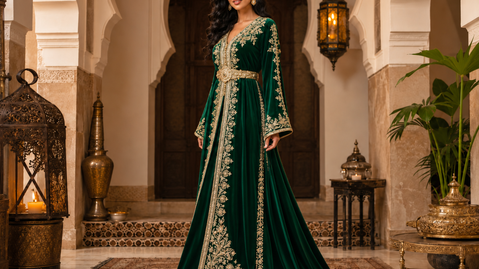 Smaragdgroene gouden fluwelen kaftan