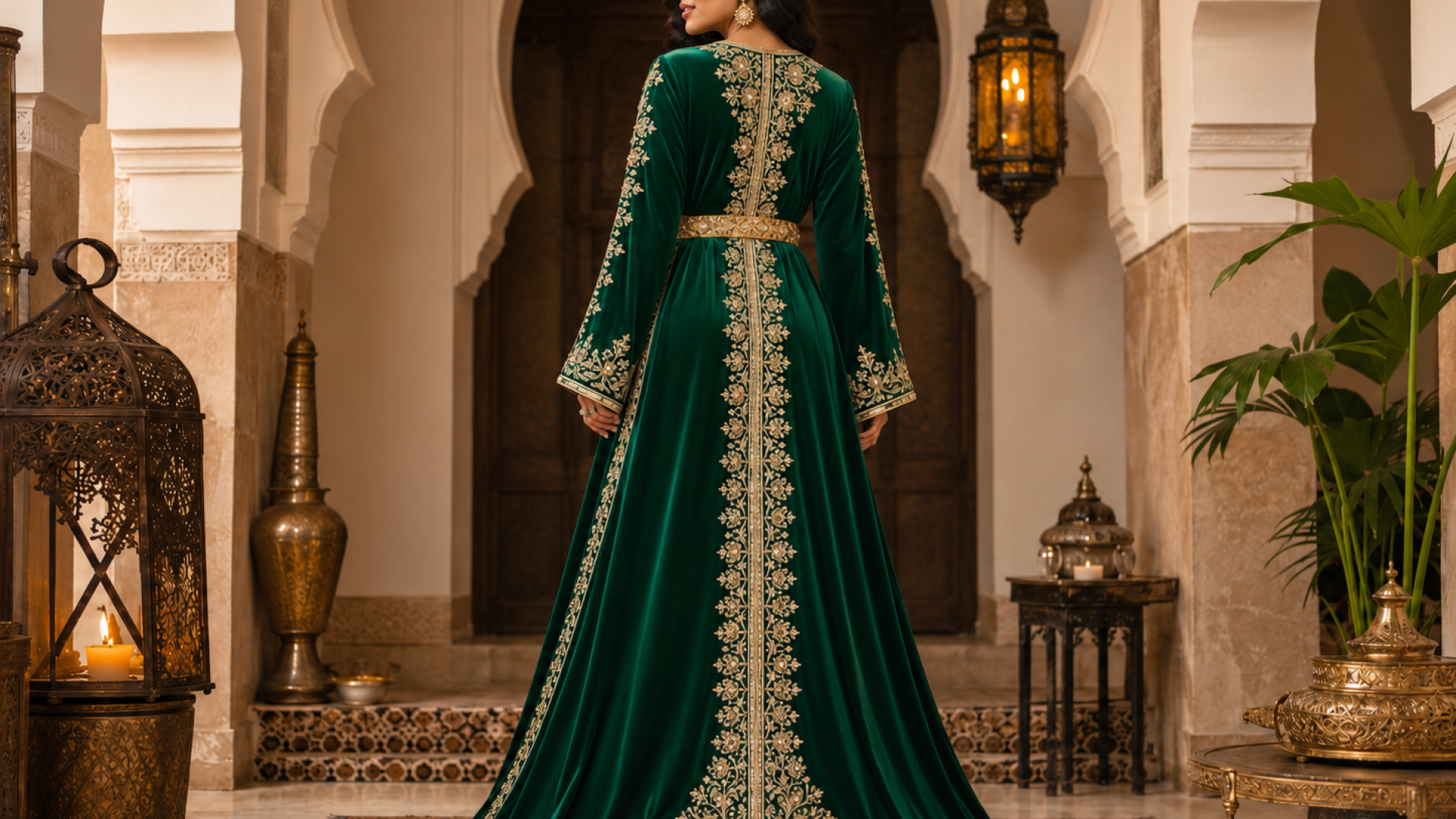 Smaragdgroene gouden fluwelen kaftan