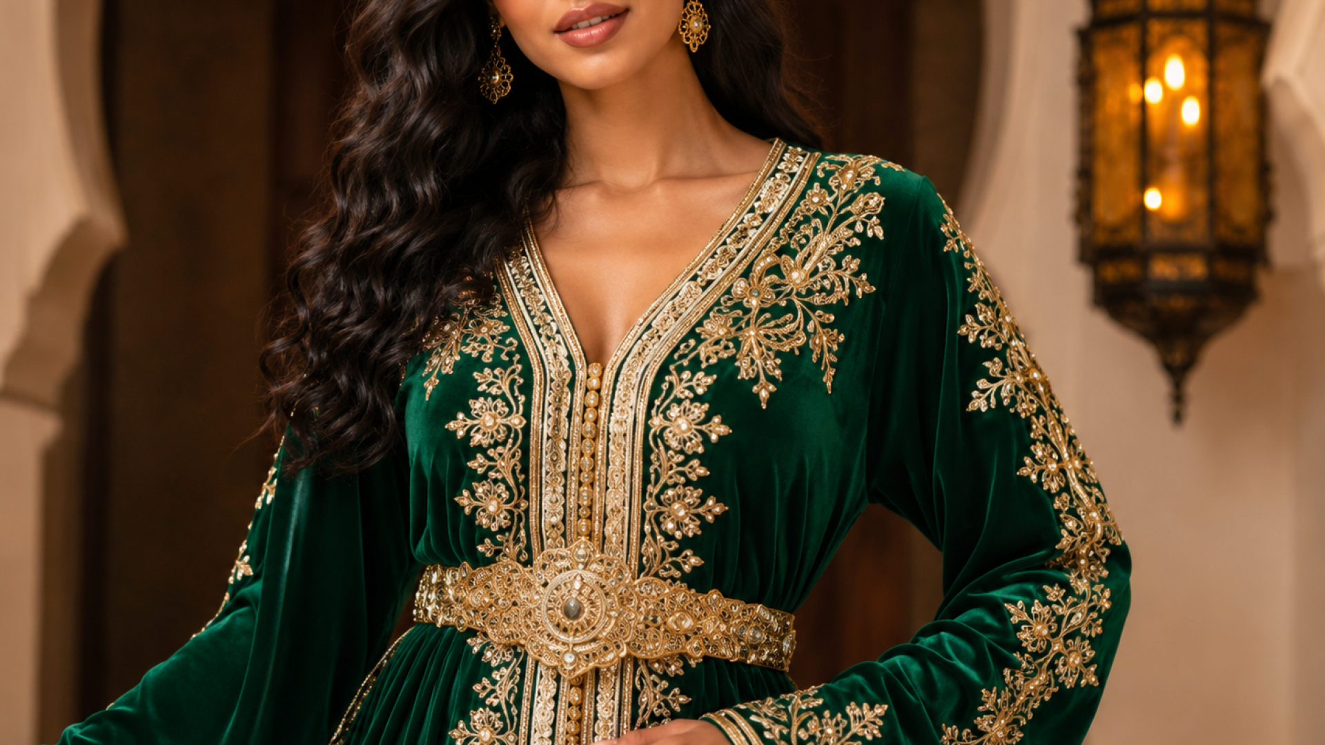 Smaragdgroene gouden fluwelen kaftan