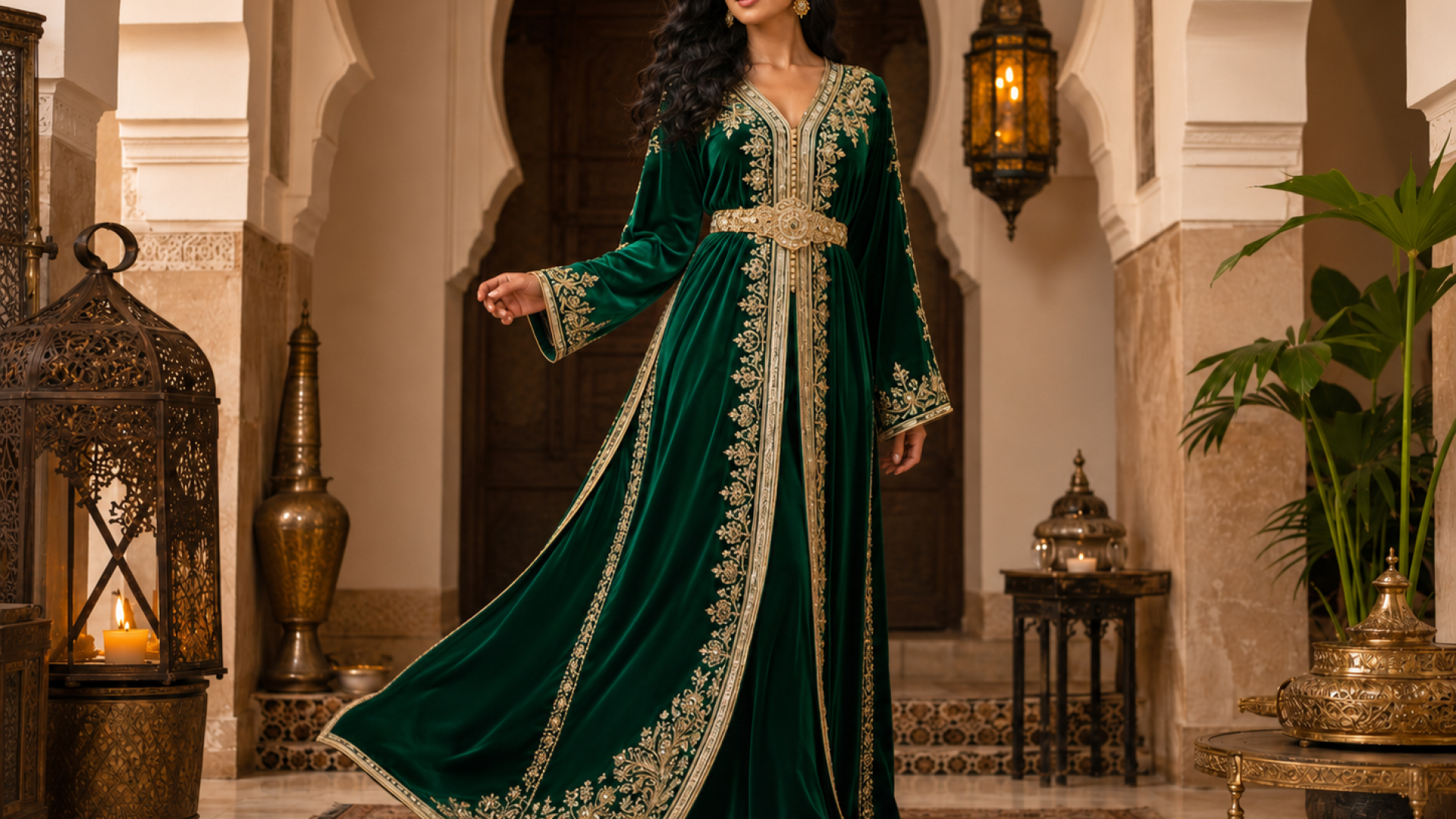 Smaragdgroene gouden fluwelen kaftan